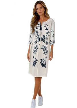 Rochie traditionala dama R25 alb/albastru