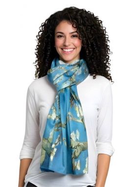 Esarfa tip sal doua fete pictata 15, Dacali, matase, bleu/verde, 180x70cm