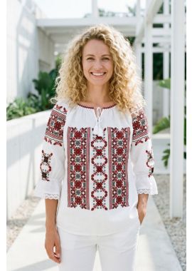 Ie dama traditionala M26 alb/rosu