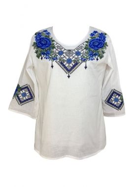 Bluza traditionala alba cu broderie R102, alb/albastru