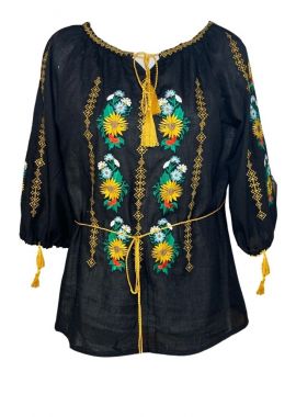 Bluza traditionala neagra cu broderie, RN, negru