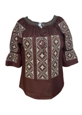 Bluza traditionala maro, cu broderie, RM11