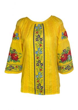 Bluza traditionala dama, galbena cu broderie RG 124, galben inflorat