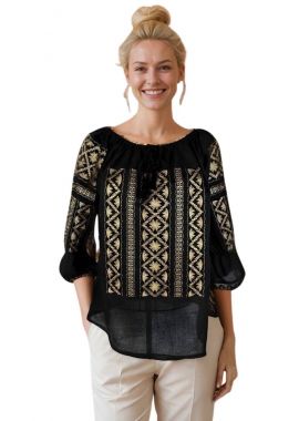 Bluza dama traditionala neagra R46 negru/crem