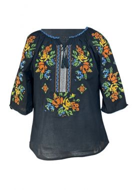 Bluza traditionala dama,  neagra cu broderie, ML 237