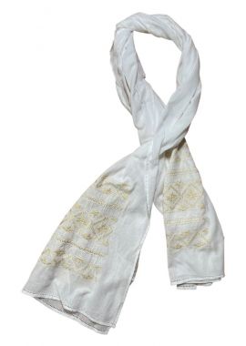 Esarfa tip marama traditionala, Dacali, alb ivoar, 180 x 53 cm