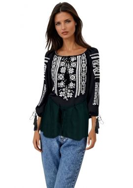 Bluza traditionala dama neagra 257 negru/alb