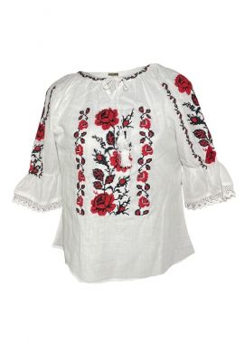 Bluza tip ie fete R14, Dacali, alb/rosu aprins, 100 cm