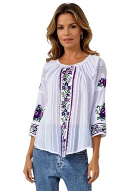 Ie dama alba cu broderie, R24, alb/mov