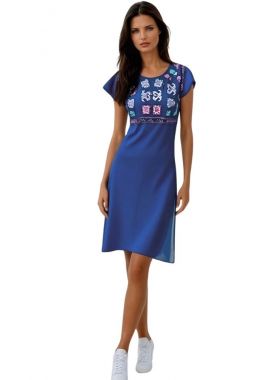 Rochie traditionala denim,  dama, RSA2, albastru