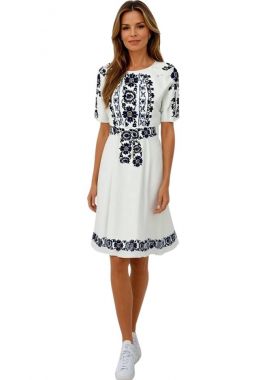 Rochie traditionala alba,  dama, R 601A, alb