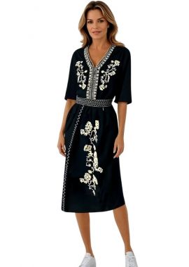 Rochie traditionala neagra, dama R, negru/bej