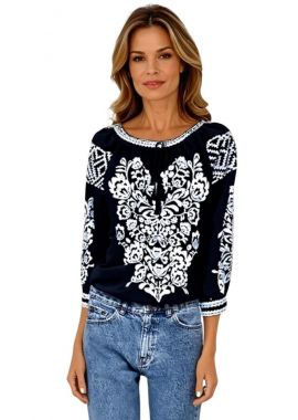 Bluza traditionala neagra dama R24, negru/alb