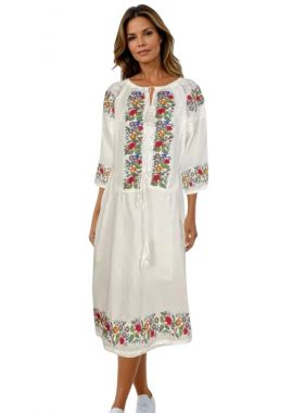 Rochie traditionala alba, dama, R24, alb/verde