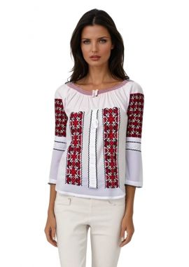 Ie dama alba, cu broderie, RR 277, alb/rosu