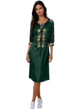 Rochie  traditionala verde, dama  R262, verde/bej