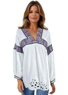 Ie dama alba cu broderie, ML185 alb/mov