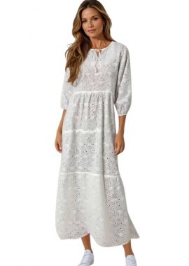 Rochie traditionala dama R25 alb/optic