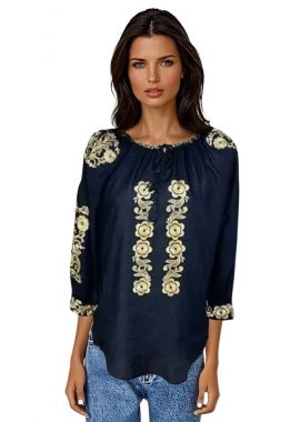 Bluza traditionala neagra cu broderie, R262,  negru
