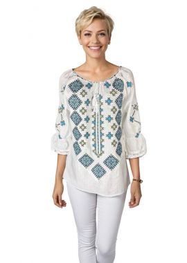 Ie dama traditionala alba O25 alb/albastru deschis