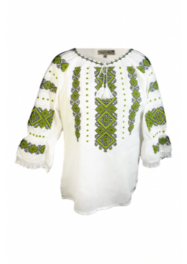 Bluza tip ie traditionala Dacali, dama, ML09, alb /verde feriga