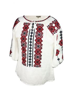 Bluza tip ie traditionala Dacali, dama, ML09, alb neted/rosu corai