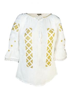 Bluza casual dama RFN 2 , Dacali, alb/auriu mat