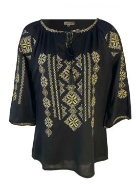 Bluza traditionala neagra cu broderie, RIAG, negru/auriu