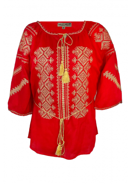 Bluza traditionala rosie cu broderie, RBIB, rosu/auriu