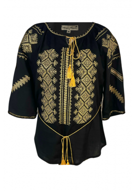 Bluza traditionala neagra cu broderie, RBIB, negru/auriu