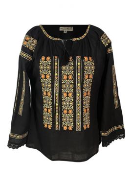 Bluza traditionala neagra, 20A, dama, negru/portocaliu