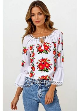 Ie dama alba cu broderie, 024, alb fildes/galben