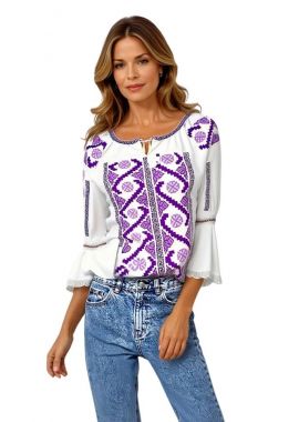 Ie dama alba cu broderie RM 128,mov butterfly