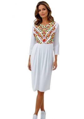 Rochie traditionala alba dama, RD2, alb/portocaliu