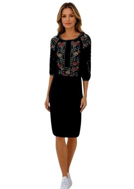 Rochie traditionala neagra, dama, R24, negru/albastru