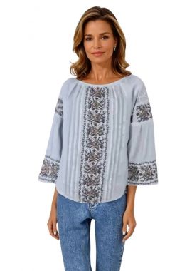 Ie dama alba cu broderie, B23, alb neted/gri