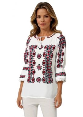 Ie dama alba cu broderie, ML26, alb/rosu antichizat