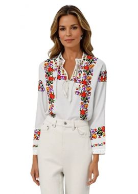 Ie dama alba cu broderie, B23, alb nature/mov royal