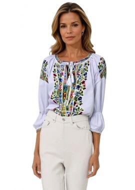 Ie dama alba cu broderie, RD24, alb/verde
