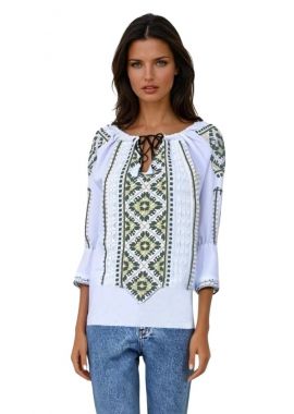 Ie dama alba cu broderie, RDB2, alb pur/verde