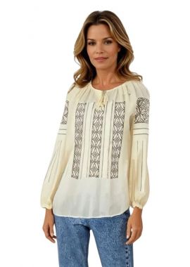 Bluza traditionala bej, dama 124, bej/maro