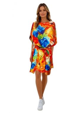 Rochie tip poncho, dama, 24T, portocaliu/albastru
