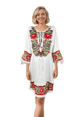 Rochie traditionala dama RL25 alb/verde