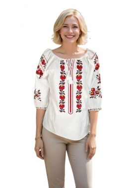Ie dama traditionala alba RS25 alb/rosu bordo