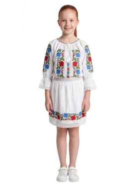 Rochie fete F26 tip costum alb/verde