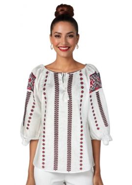 Ie dama traditionala alba DEC alb/rosu bordo