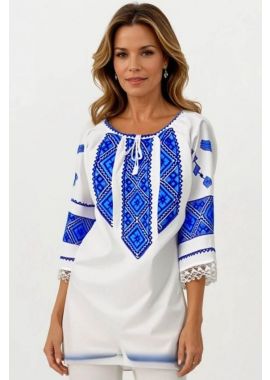 Ie dama alba cu broderie, 024, alb neted/albastru royal