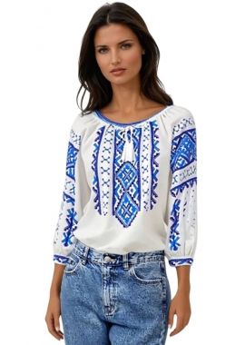 Ie dama alba cu broderie, 024, alb/albastru cosmic
