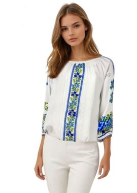 Bluza dama casual R 124, Dacali, alb/albastru aprins