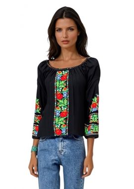 Bluza traditionala neagra, dama R24